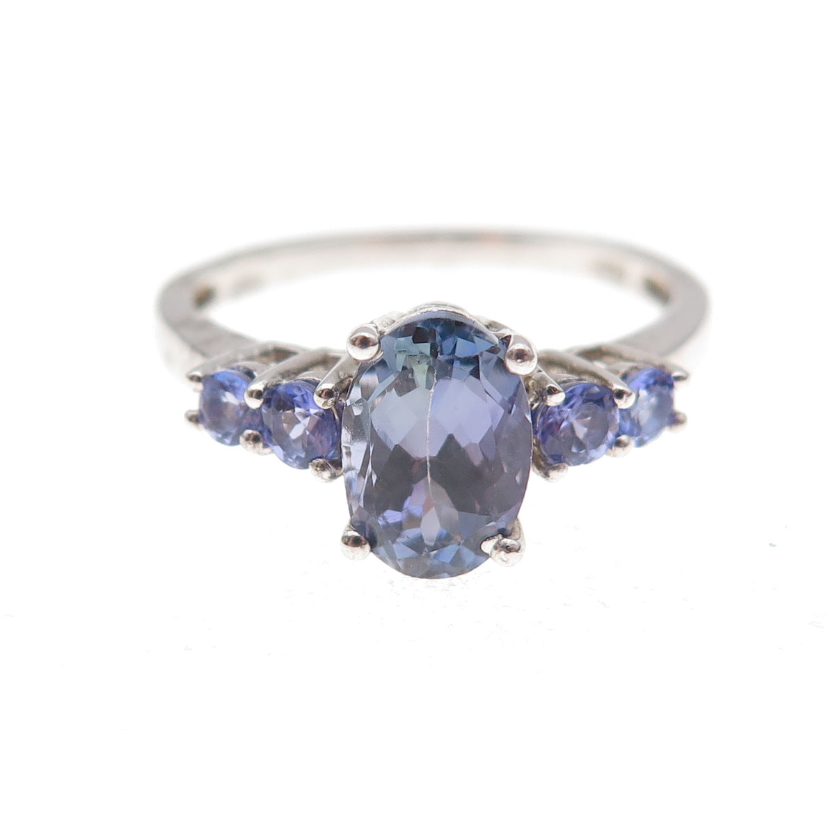 Chuck Clemency Sterling Silver Real Oval & Round-Cut Tanzanite Ring Size 8.25