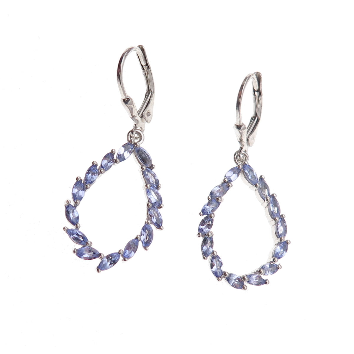 Chuck Clemency 925 Sterling Silver Real Marquise-Cut Tanzanite Dangle Earrings