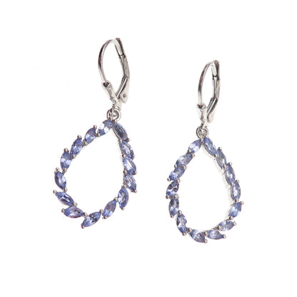 Chuck Clemency 925 Sterling Silver Real Marquise-Cut Tanzanite Dangle Earrings