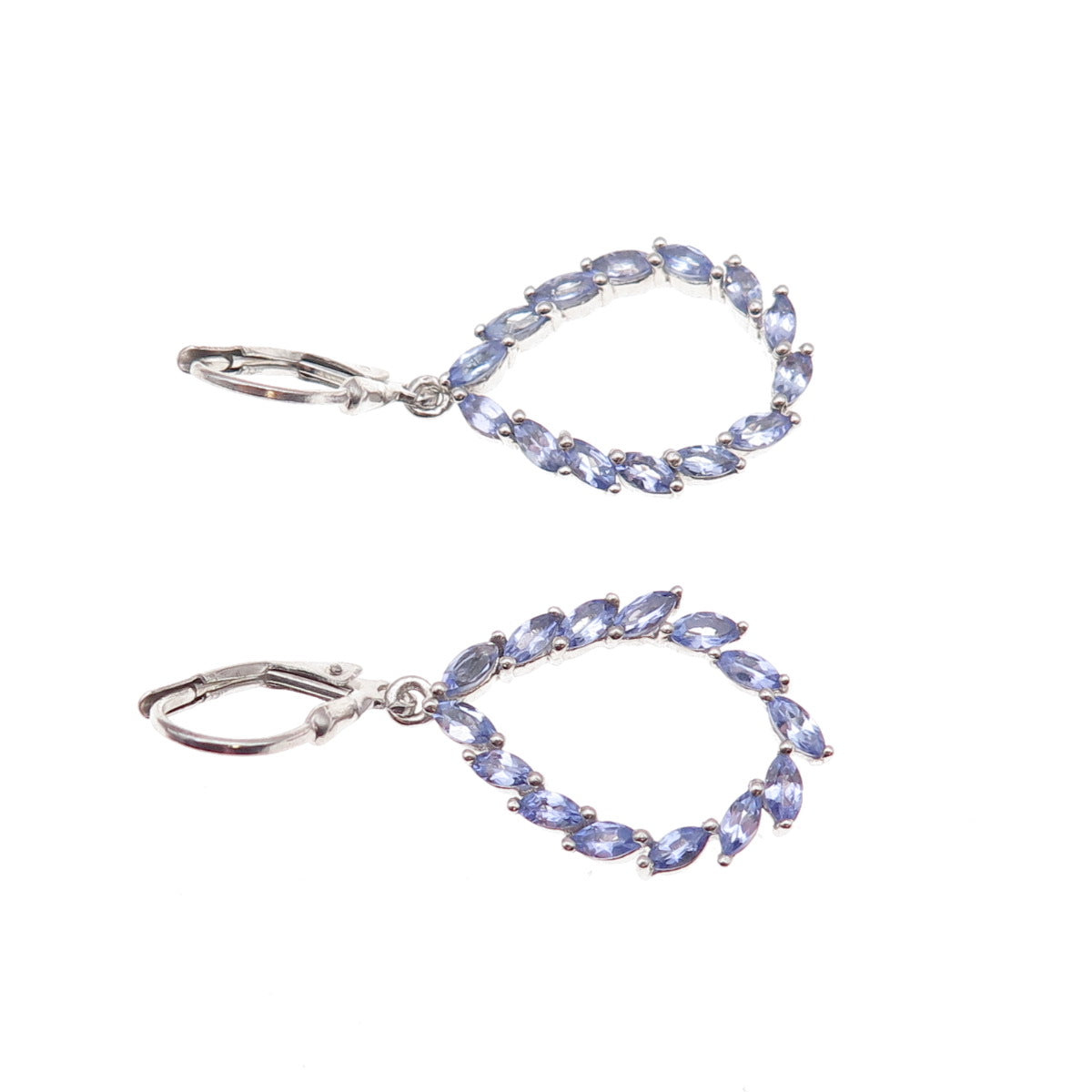Chuck Clemency 925 Sterling Silver Real Marquise-Cut Tanzanite Dangle Earrings