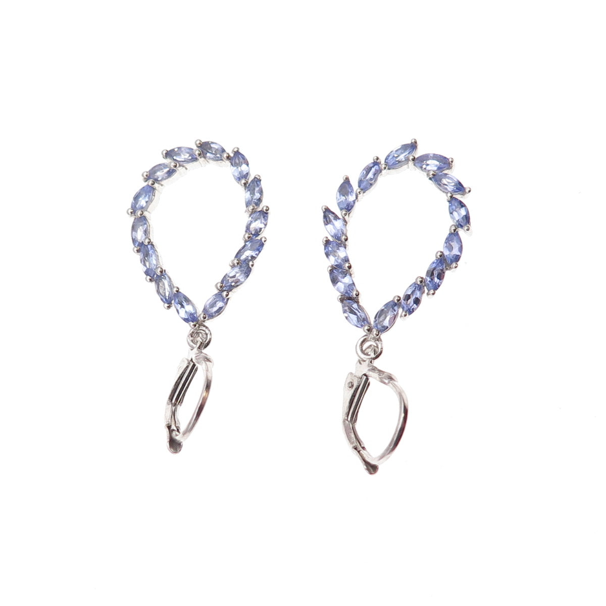 Chuck Clemency 925 Sterling Silver Real Marquise-Cut Tanzanite Dangle Earrings