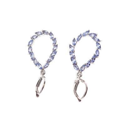 Chuck Clemency 925 Sterling Silver Real Marquise-Cut Tanzanite Dangle Earrings