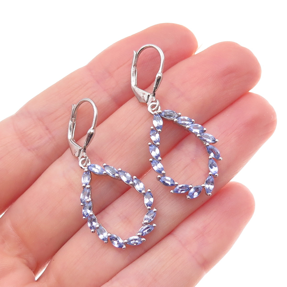 Chuck Clemency 925 Sterling Silver Real Marquise-Cut Tanzanite Dangle Earrings