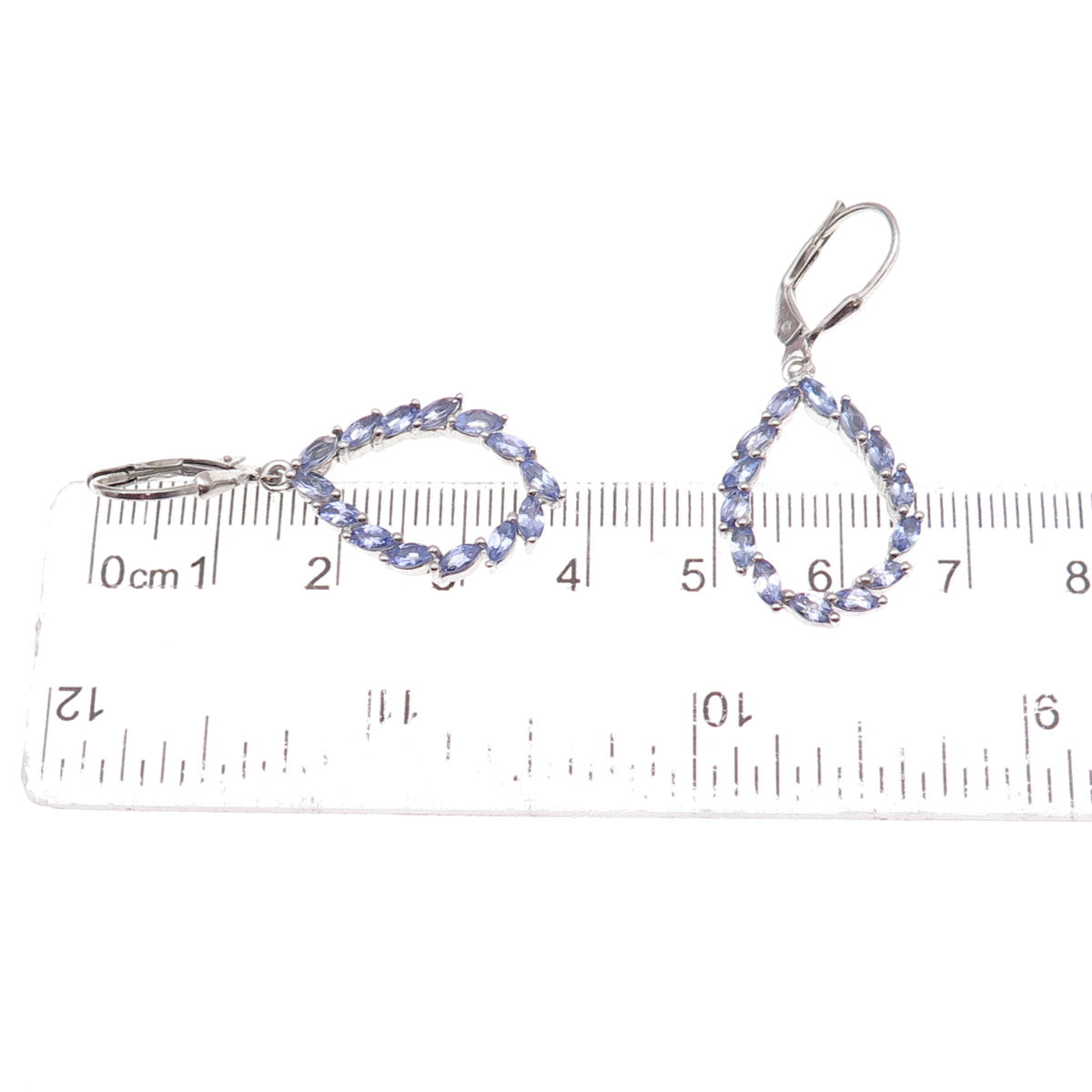 Chuck Clemency 925 Sterling Silver Real Marquise-Cut Tanzanite Dangle Earrings