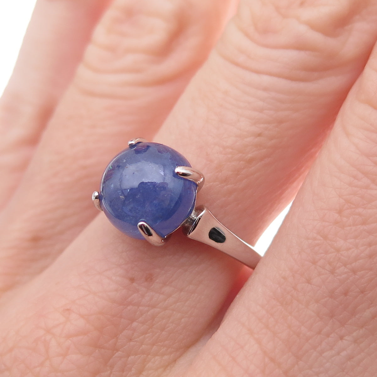 925 Sterling Silver Real Cabochon Tanzanite Ring Size 8
