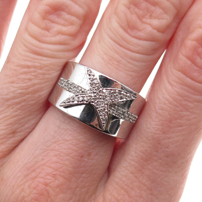 925 Sterling Silver Mexico Real Round-Cut Diamond Starburst Ring Size 7