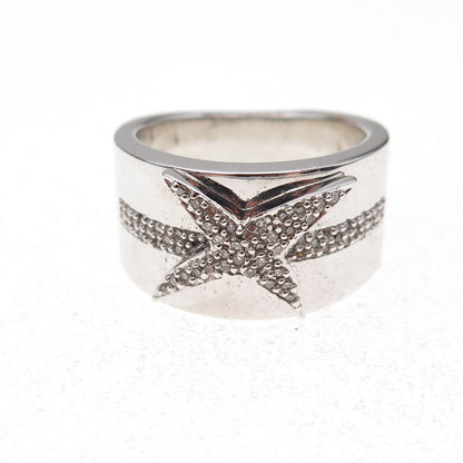 925 Sterling Silver Mexico Real Round-Cut Diamond Starburst Ring Size 7