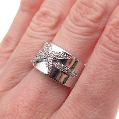 925 Sterling Silver Mexico Real Round-Cut Diamond Starburst Ring Size 7