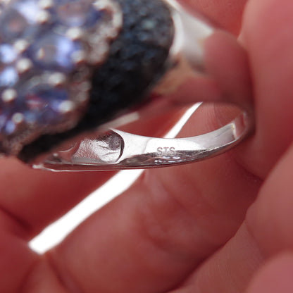 Chuck Clemency 925 Sterling Silver Real Blue Diamond & Tanzanite Ring Size 8.25