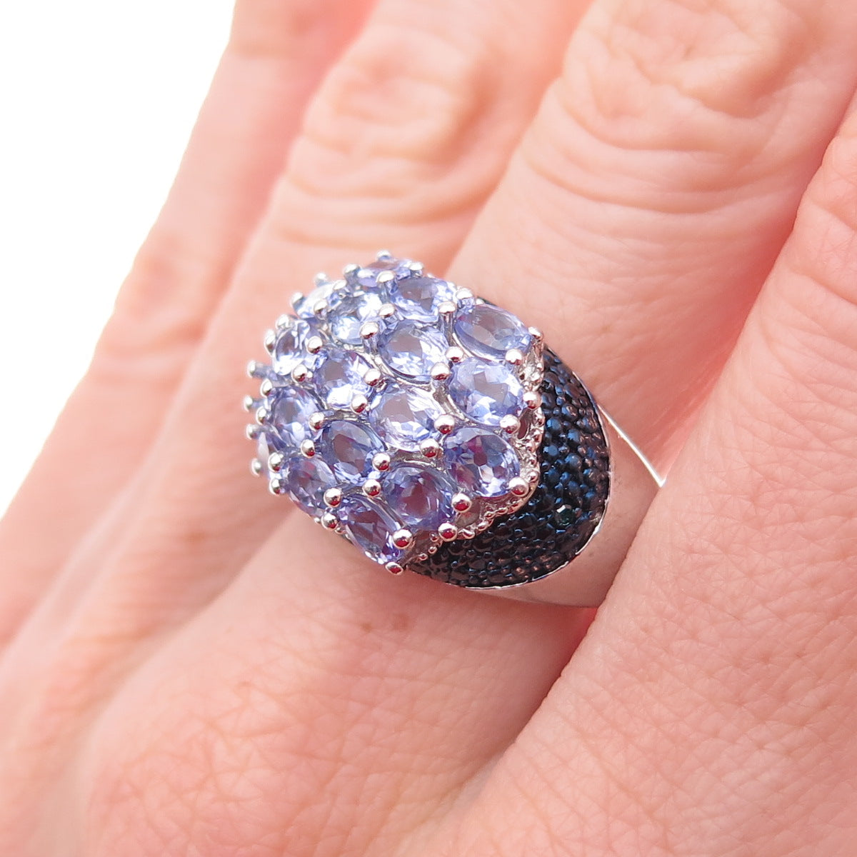 Chuck Clemency 925 Sterling Silver Real Blue Diamond & Tanzanite Ring Size 8.25