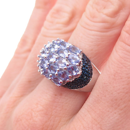 Chuck Clemency 925 Sterling Silver Real Blue Diamond & Tanzanite Ring Size 8.25