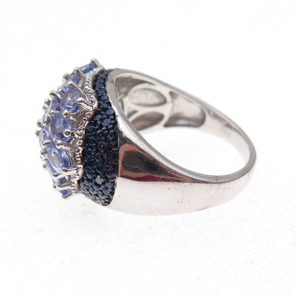 Chuck Clemency 925 Sterling Silver Real Blue Diamond & Tanzanite Ring Size 8.25