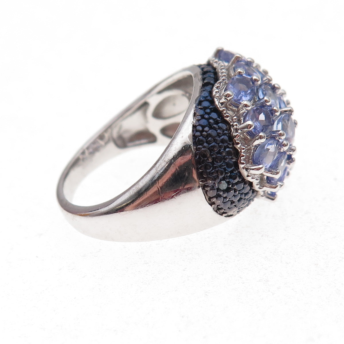 Chuck Clemency 925 Sterling Silver Real Blue Diamond & Tanzanite Ring Size 8.25