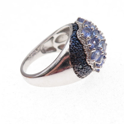 Chuck Clemency 925 Sterling Silver Real Blue Diamond & Tanzanite Ring Size 8.25