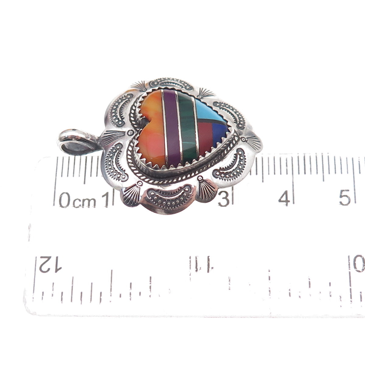 Quoc Turquoise Old Pawn Sterling Silver Vintage Multi-Gem Heart Charm Pendant