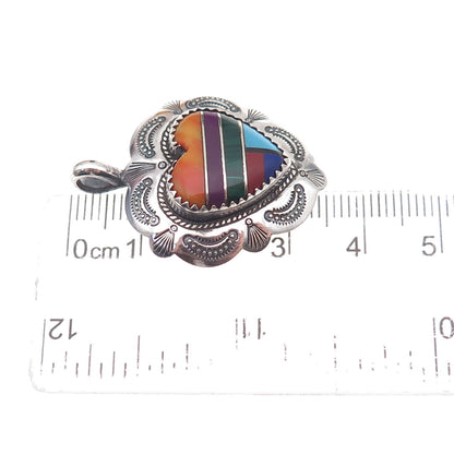 Quoc Turquoise Old Pawn Sterling Silver Vintage Multi-Gem Heart Charm Pendant