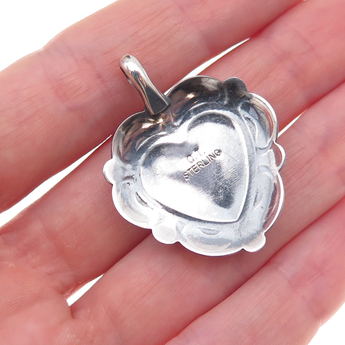 Quoc Turquoise Old Pawn Sterling Silver Vintage Multi-Gem Heart Charm Pendant