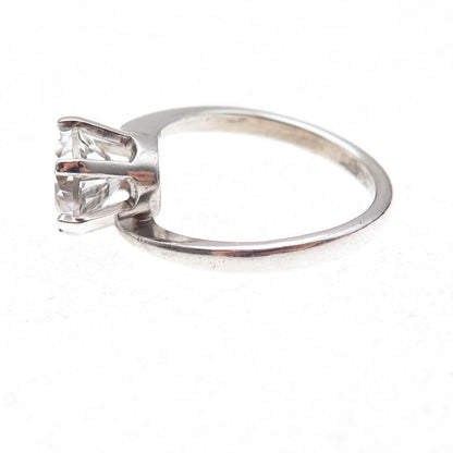 925 Sterling Silver Vintage Round-Cut Crystal Engagement Ring Size 5.5