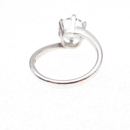 925 Sterling Silver Vintage Round-Cut Crystal Engagement Ring Size 5.5