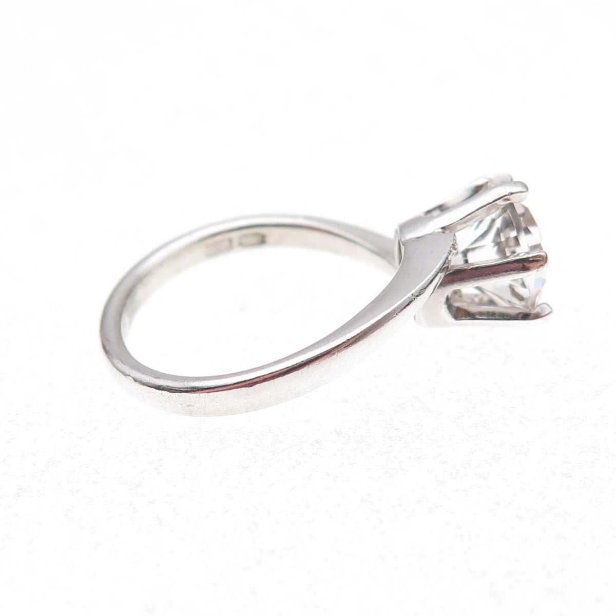 925 Sterling Silver Vintage Round-Cut Crystal Engagement Ring Size 5.5