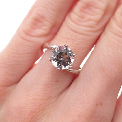 925 Sterling Silver Vintage Round-Cut Crystal Engagement Ring Size 5.5