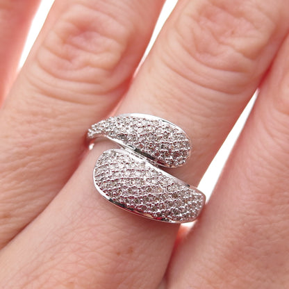 925 Sterling Silver Mexico Real Round-Cut Diamond Bypass Ring Size 7