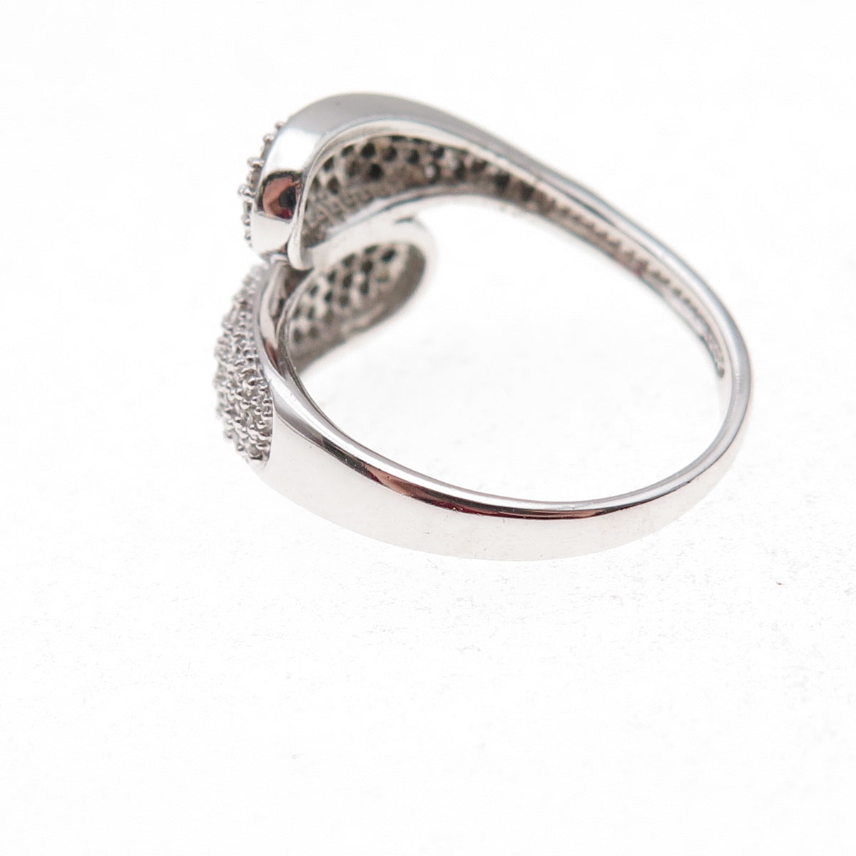 925 Sterling Silver Mexico Real Round-Cut Diamond Bypass Ring Size 7