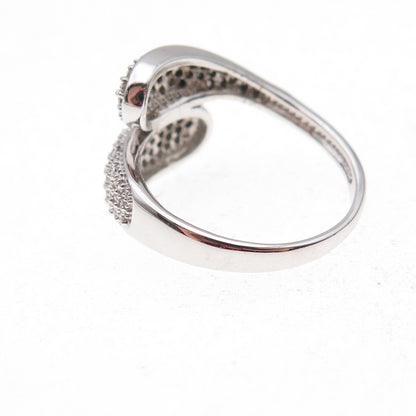 925 Sterling Silver Mexico Real Round-Cut Diamond Bypass Ring Size 7