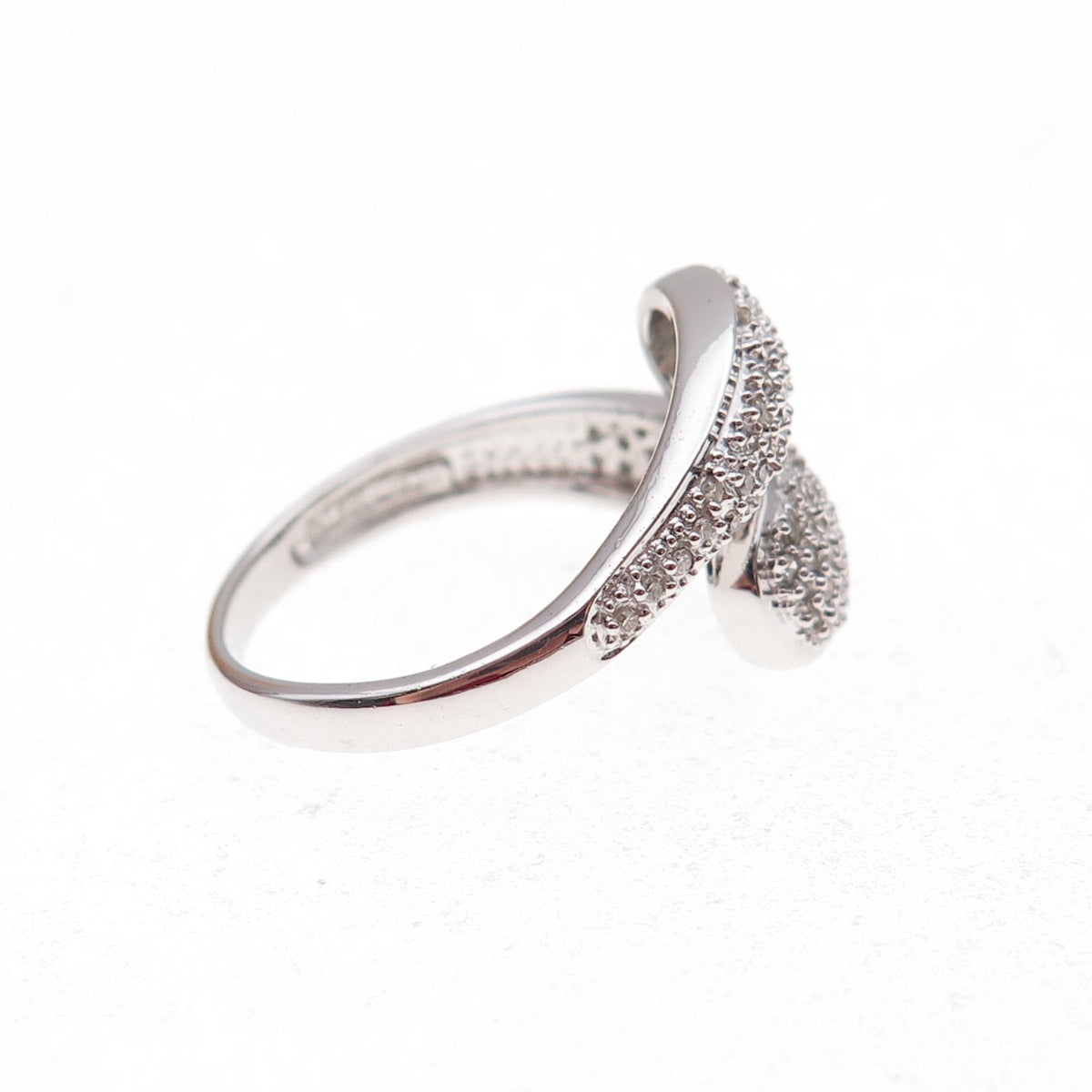 925 Sterling Silver Mexico Real Round-Cut Diamond Bypass Ring Size 7