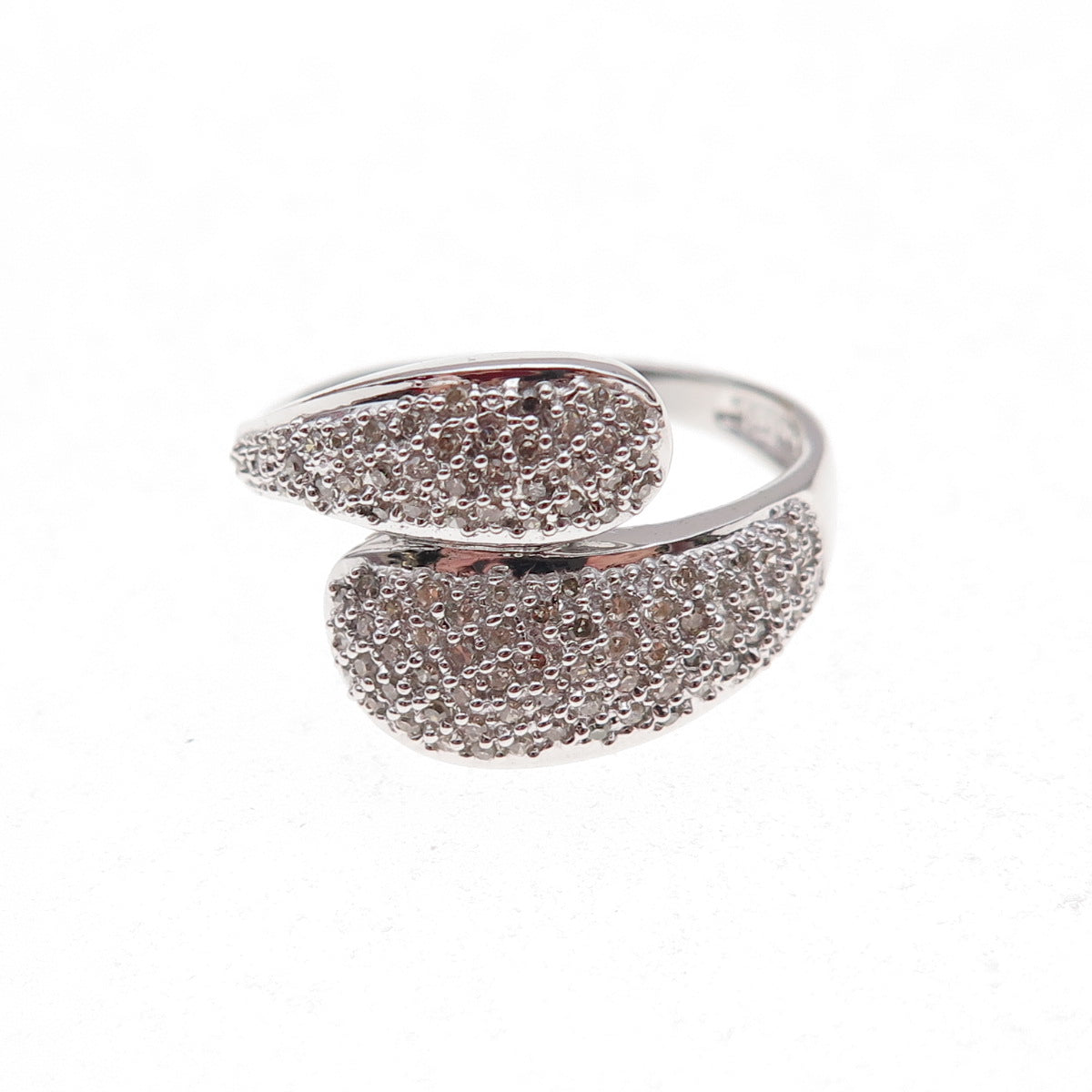 925 Sterling Silver Mexico Real Round-Cut Diamond Bypass Ring Size 7