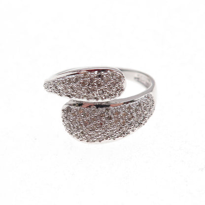 925 Sterling Silver Mexico Real Round-Cut Diamond Bypass Ring Size 7