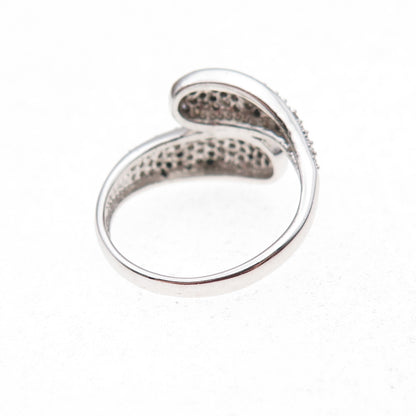 925 Sterling Silver Mexico Real Round-Cut Diamond Bypass Ring Size 7