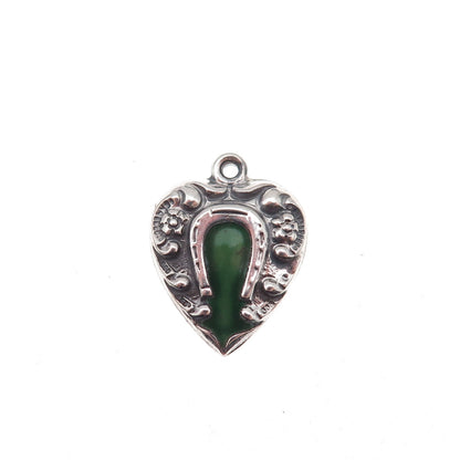 925 Sterling Silver Antique Art Deco Enamel Horseshoe Heart Chatelaine Pendant