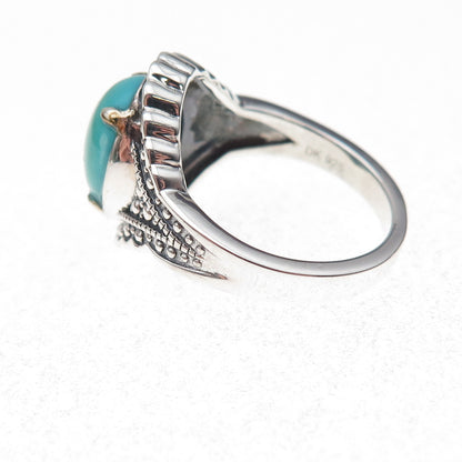 925 Sterling Silver Vintage Real Turquoise Granulated Oxidized Ring Size 8