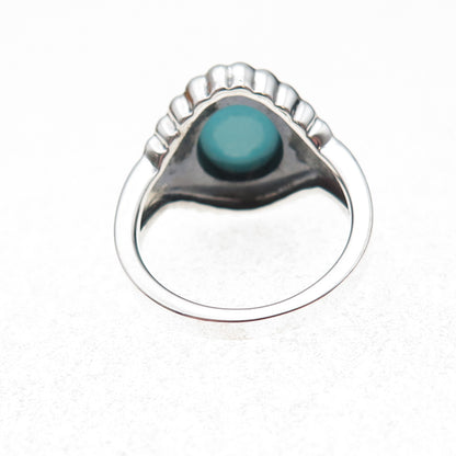 925 Sterling Silver Vintage Real Turquoise Granulated Oxidized Ring Size 8