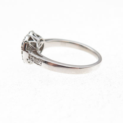 925 Sterling Silver Real Round-Cut Diamond Heart Ring Size 8
