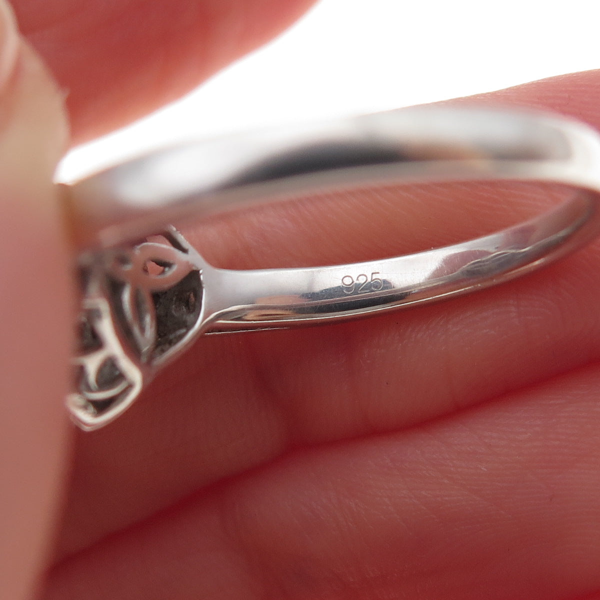 925 Sterling Silver Real Round-Cut Diamond Heart Ring Size 8