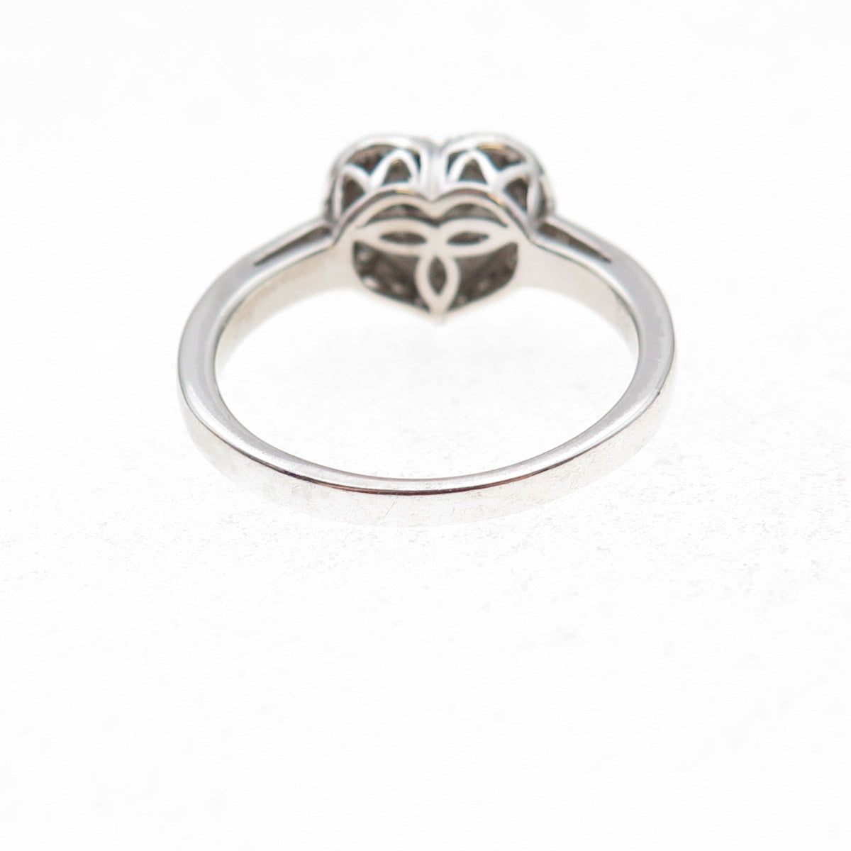925 Sterling Silver Real Round-Cut Diamond Heart Ring Size 8