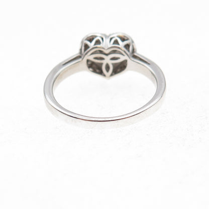 925 Sterling Silver Real Round-Cut Diamond Heart Ring Size 8