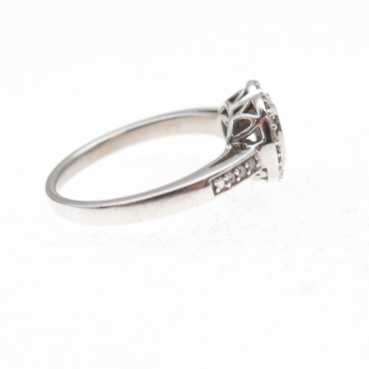 925 Sterling Silver Real Round-Cut Diamond Heart Ring Size 8