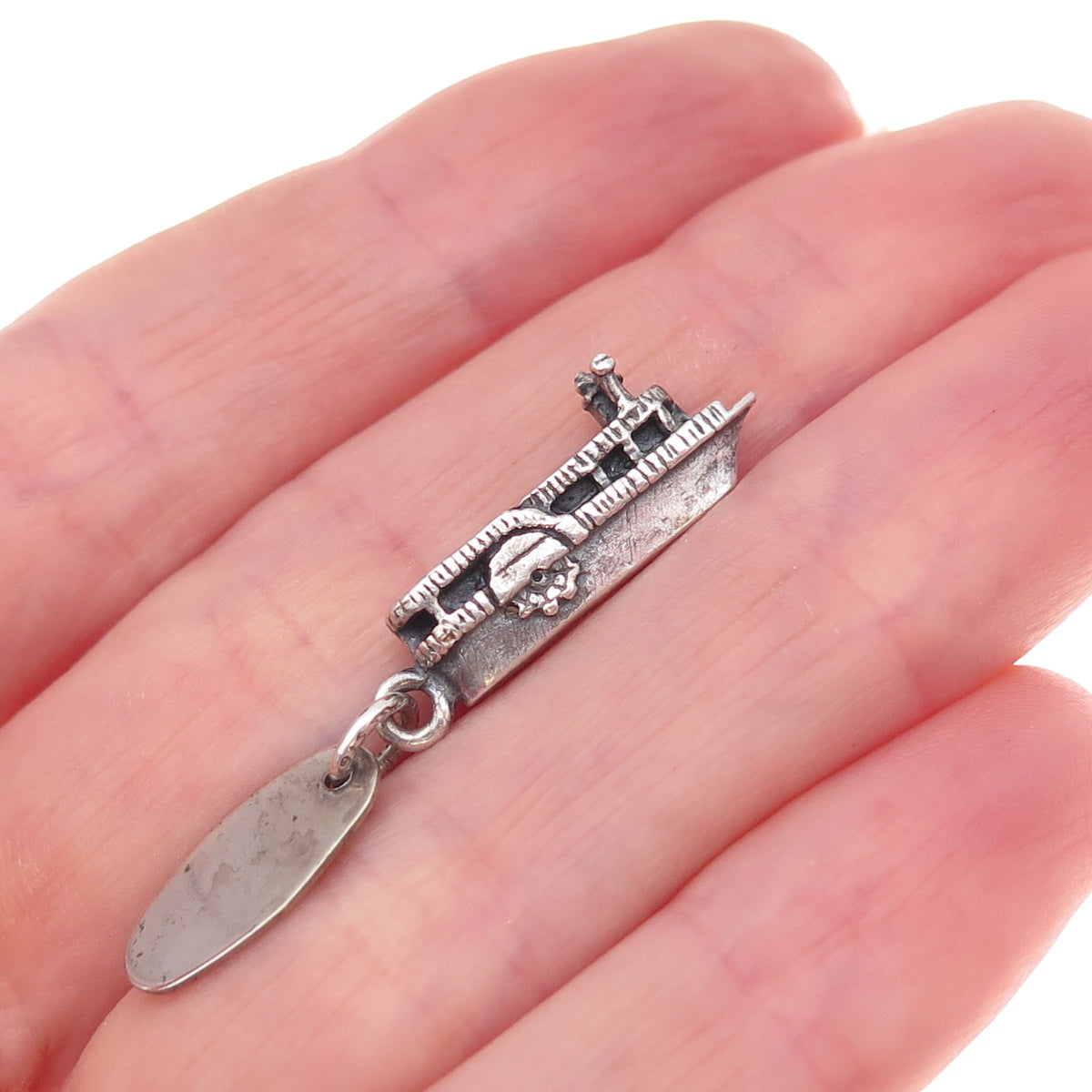 925 Sterling Silver Antique Art Deco Wisconsin Dells Riverboat 3D Charm Pendant