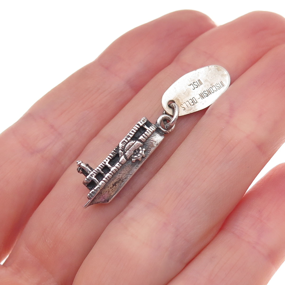 925 Sterling Silver Antique Art Deco Wisconsin Dells Riverboat 3D Charm Pendant