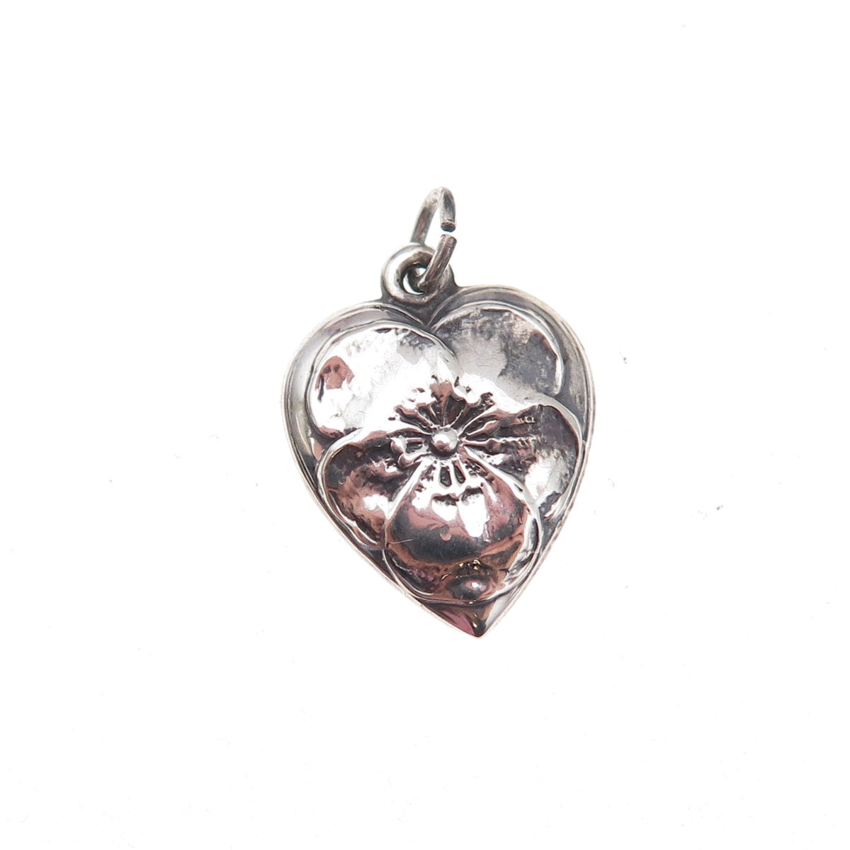 925 Sterling Silver Antique Art Deco Floral Heart Chatelaine Charm Pendant