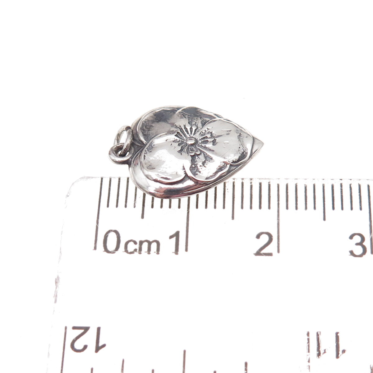 925 Sterling Silver Antique Art Deco Floral Heart Chatelaine Charm Pendant