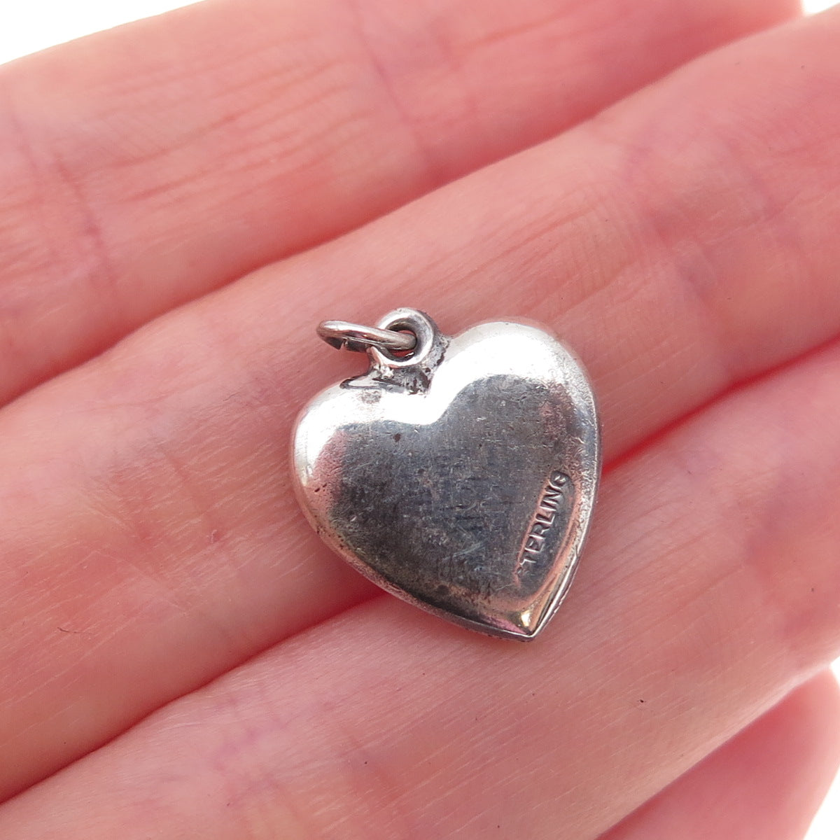 925 Sterling Silver Antique Art Deco Enamel Rose Heart Chatelaine Charm Pendant