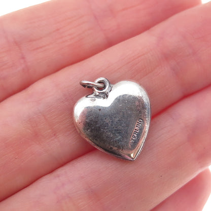 925 Sterling Silver Antique Art Deco Enamel Rose Heart Chatelaine Charm Pendant