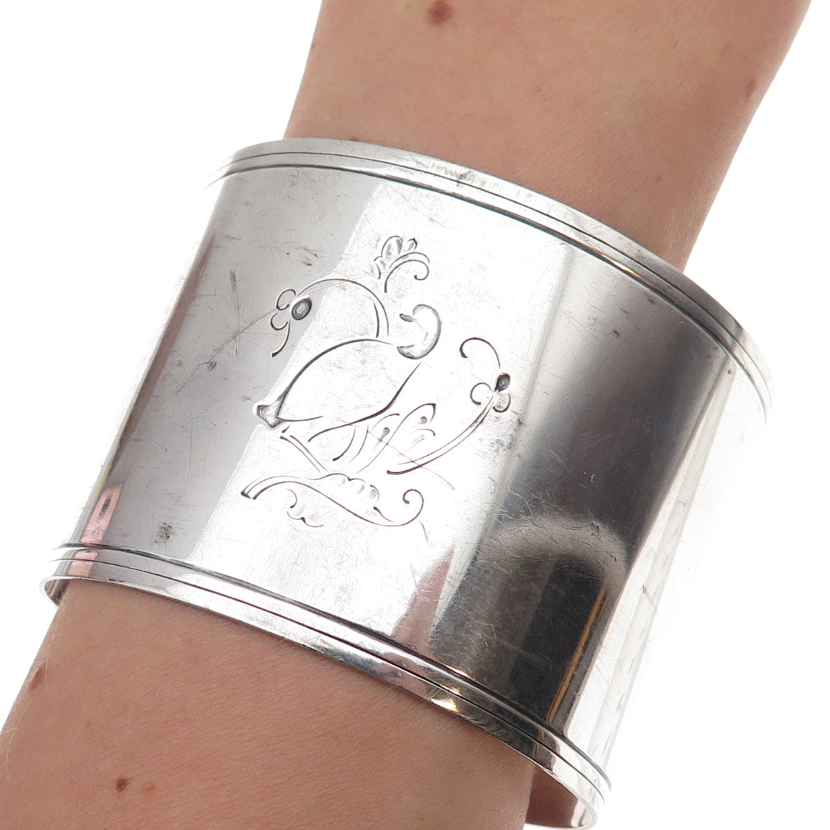 Georg Jensen Sterling Antique Denmark Bird Adjustable Wide Cuff Bracelet 7" #58