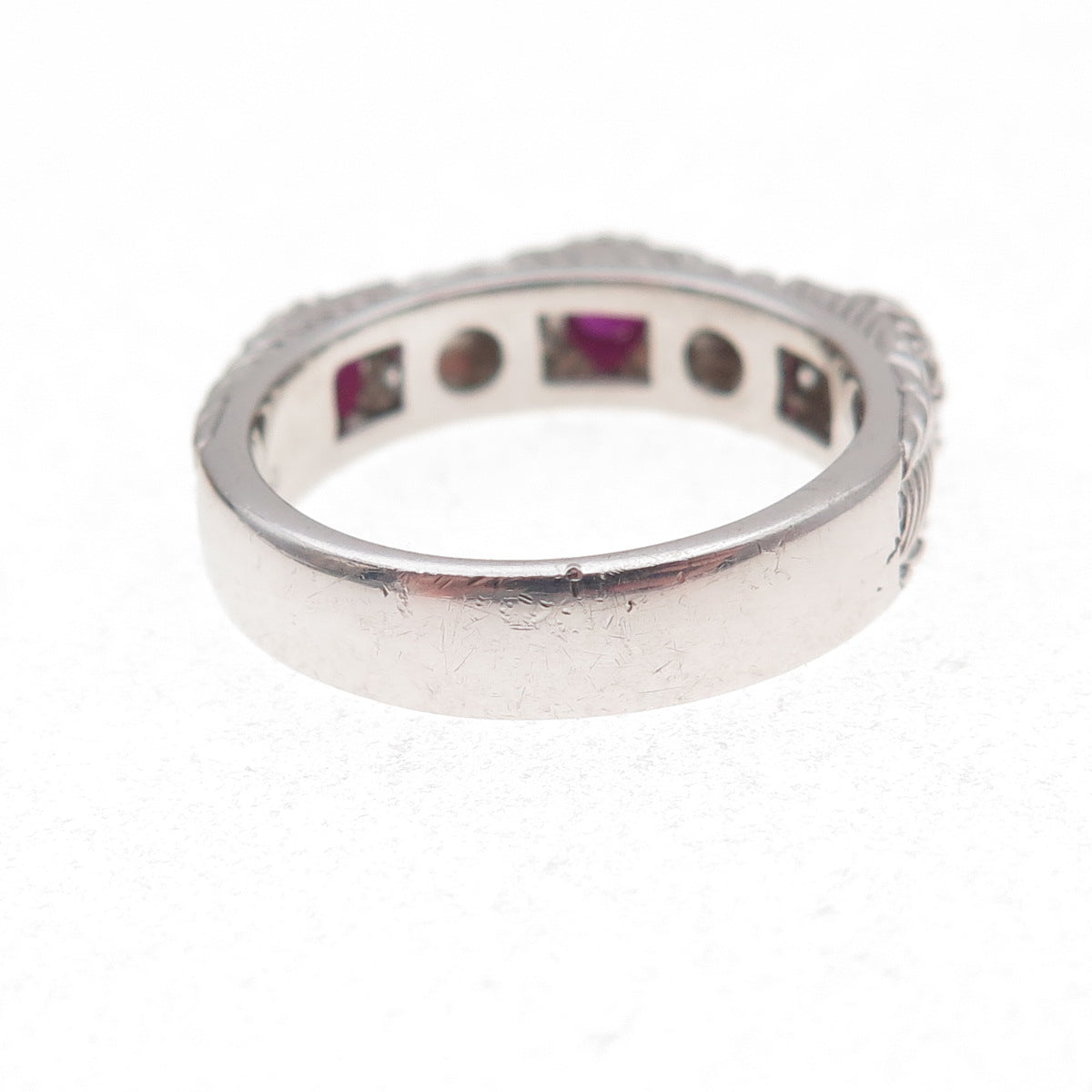 Judith Ripka 925 Sterling Silver Real Round-Cut Ruby & C Z Band Ring Size 7