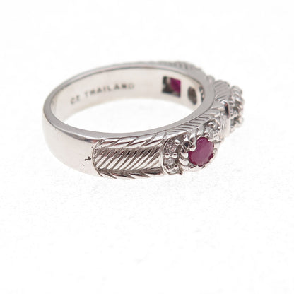 Judith Ripka 925 Sterling Silver Real Round-Cut Ruby & C Z Band Ring Size 7
