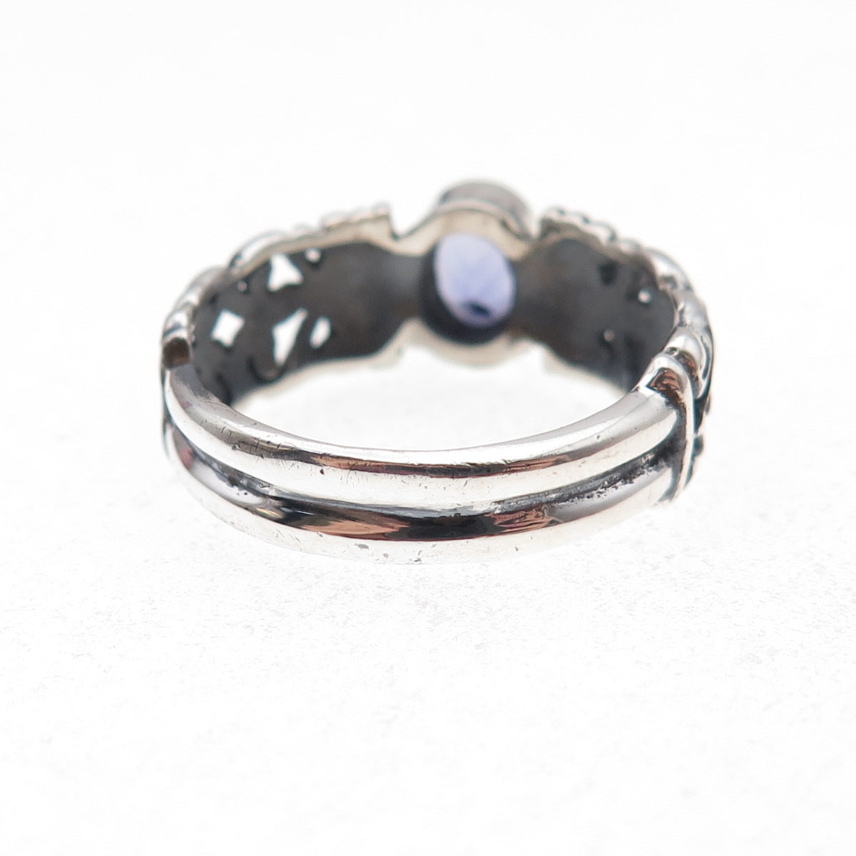 Samuel Benham 925 Sterling Silver Vintage Real Iolite Heart Ring Size 8.25